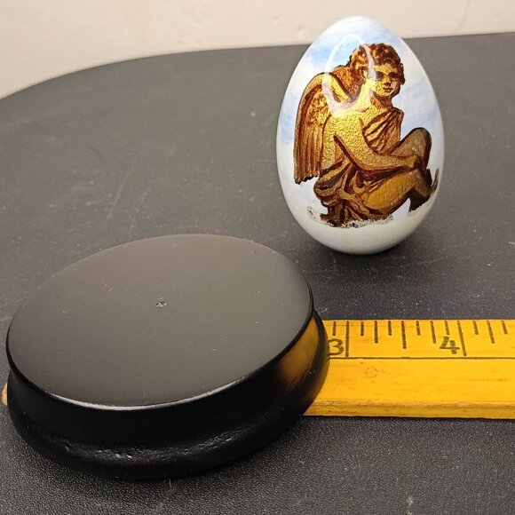 Alan Traynor, Orlando Hand Painted Wood EGGSPRESSSIONS Angel  Black Wood Base - Picture 4 of 12